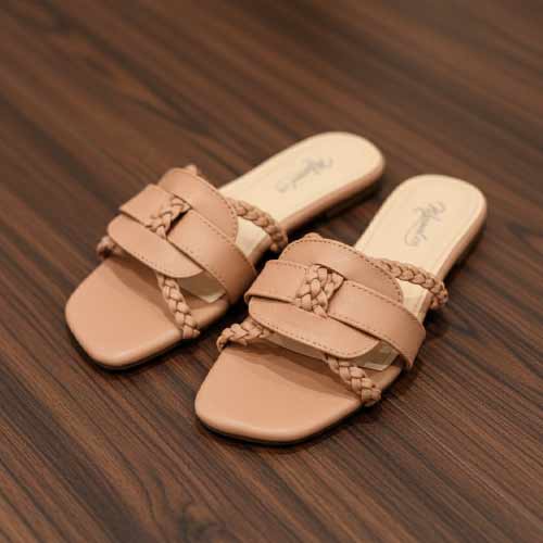 wisaal.co - Premium Nude Braided Flat Sandals - Elegant Flat Collection