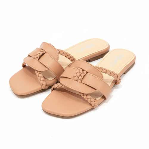 wisaal.co - Premium Nude Braided Flat Sandals - Elegant Flat Collection