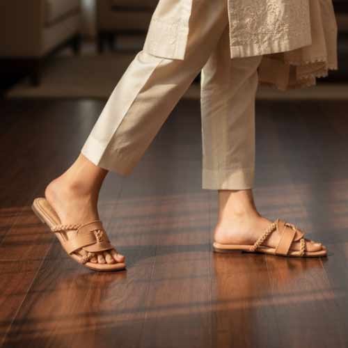 wisaal.co - Premium Nude Braided Flat Sandals - Elegant Flat Collection