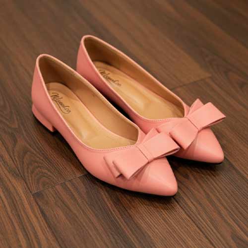 wisaal.co - Premium Coral Pink Bow Pointed Toe Flats - Elegant Flat Collection