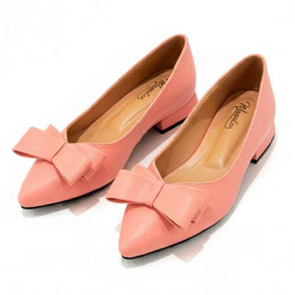 wisaal.co - Premium Coral Pink Bow Pointed Toe Flats - Elegant Flat Collection