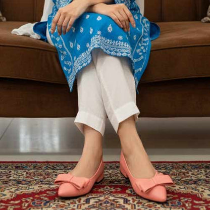 wisaal.co - Premium Coral Pink Bow Pointed Toe Flats - Elegant Flat Collection