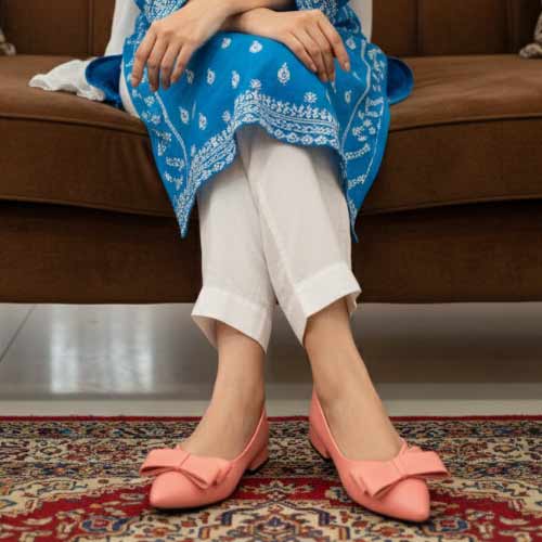 wisaal.co - Premium Coral Pink Bow Pointed Toe Flats - Elegant Flat Collection
