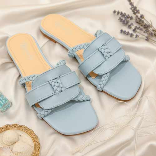 wisaal.co - Premium Light Blue Braided Flat Sandals - Elegant Flat Collection