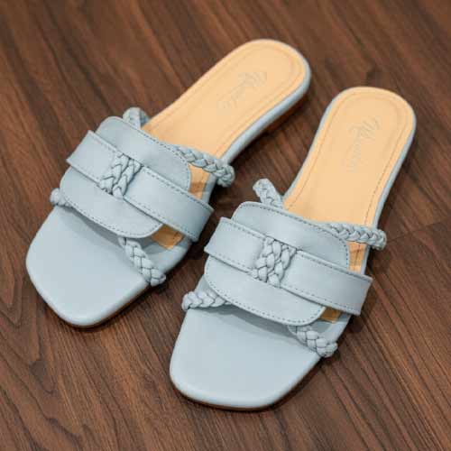 wisaal.co - Premium Light Blue Braided Flat Sandals - Elegant Flat Collection
