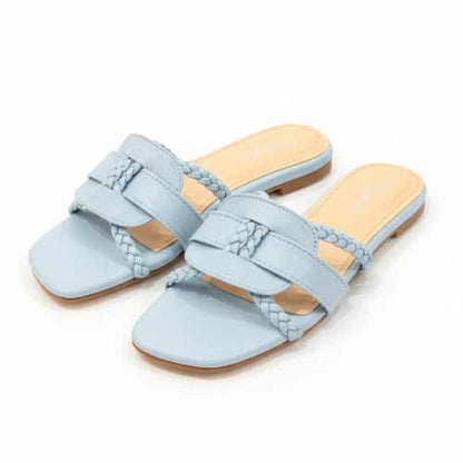 wisaal.co - Premium Light Blue Braided Flat Sandals - Elegant Flat Collection