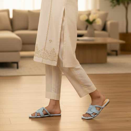 wisaal.co - Premium Light Blue Braided Flat Sandals - Elegant Flat Collection