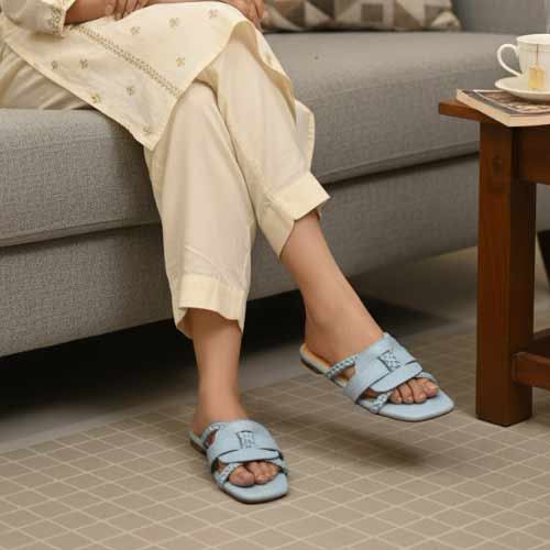 wisaal.co - Premium Light Blue Braided Flat Sandals - Elegant Flat Collection
