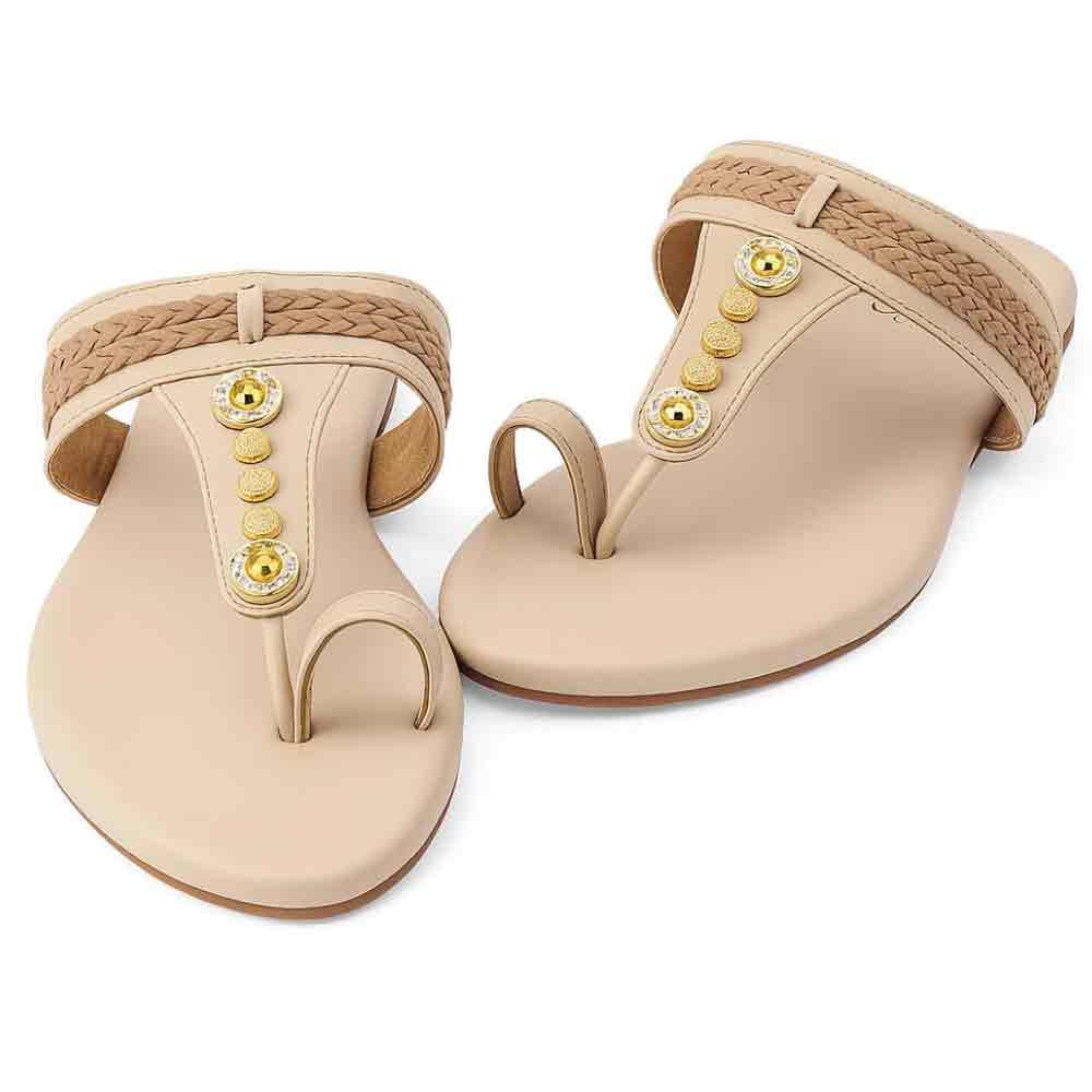 Beige Bronze Beat Flats - Sophisticated Neutral Shoes - wisaal.co
