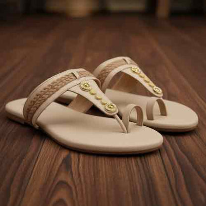 Beige Bronze Beat Flats - Sophisticated Neutral Shoes - wisaal.co