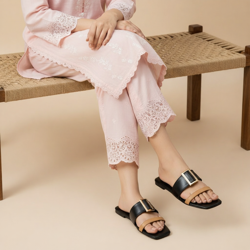 Comfortable Black Contrast Curve Flats for Modern Elegance - Wisaal.co