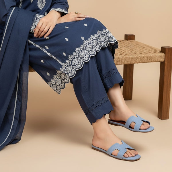 Wisaal.co™ – Premium Denim Move Blue Cutout Slippers for Women - Wisaal.co