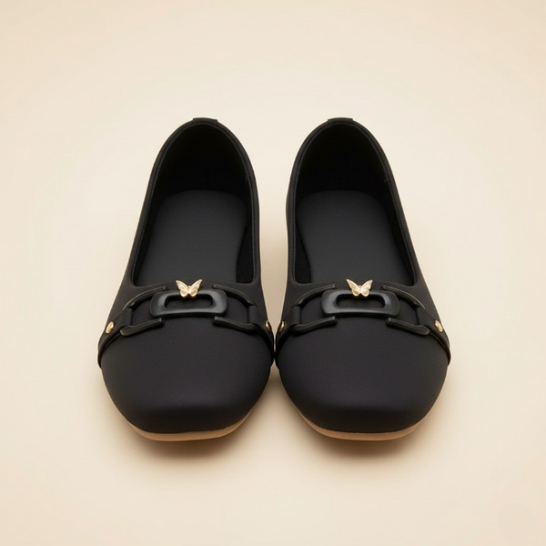 Wisaal.co™ – Luxury Black Ballet Flats with Sophisticated Chain Touch - Wisaal.co
