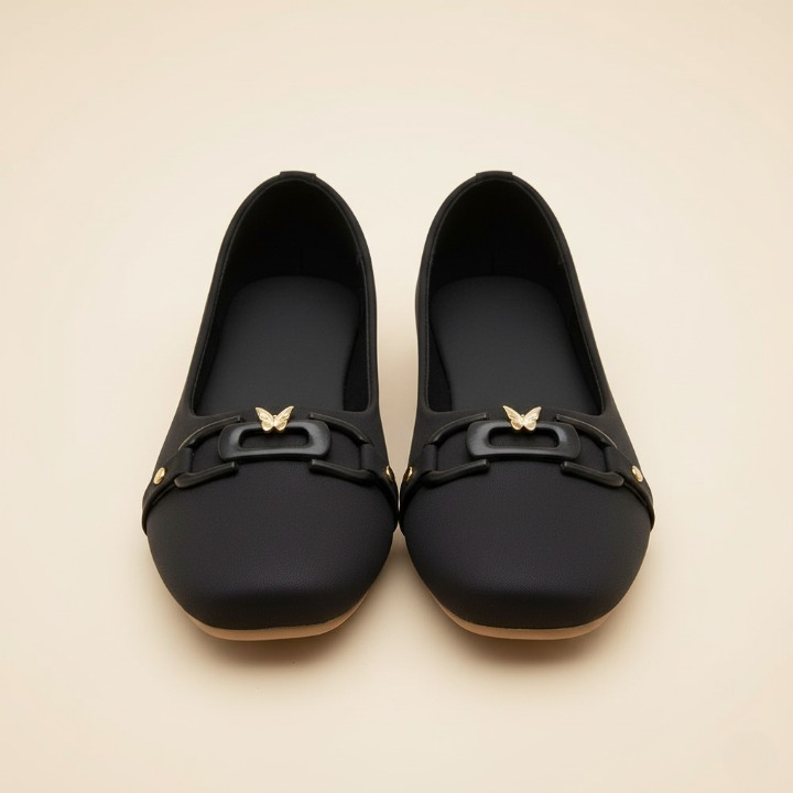 Wisaal.co™ – Luxury Black Ballet Flats with Sophisticated Chain Touch - Wisaal.co