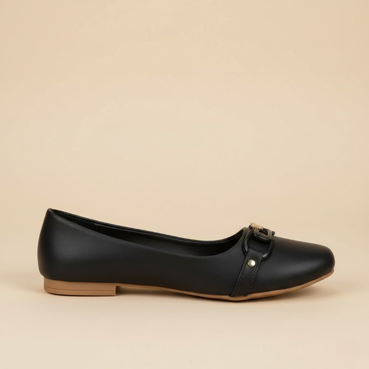 Wisaal.co™ – Luxury Black Ballet Flats with Sophisticated Chain Touch - Wisaal.co