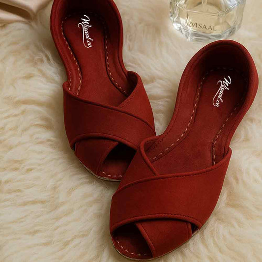 Maroon Peep Toe Flats - Elegant Women's Shoes - wisaal.co