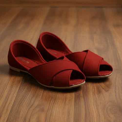 Maroon Peep Toe Flats - Elegant Women's Shoes - wisaal.co