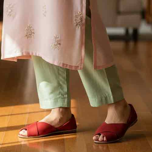 Maroon Peep Toe Flats - Elegant Women's Shoes - wisaal.co