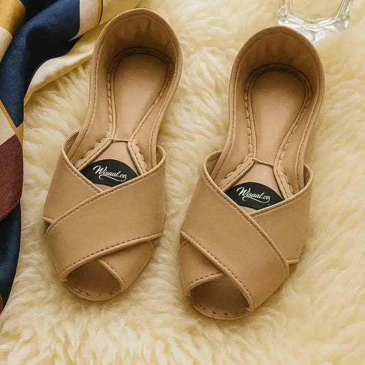 Nude Crossover Sandals - Versatile Women's Shoes - wisaal.co