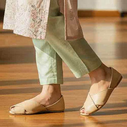 Nude Crossover Sandals - Versatile Women's Shoes - wisaal.co
