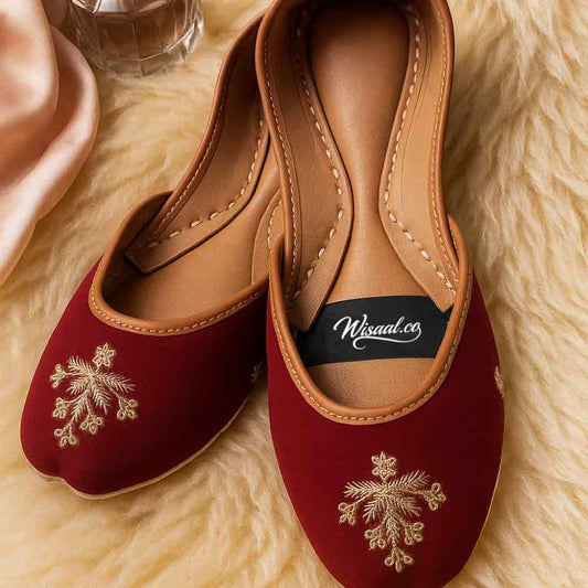 Ruby Embroidered Khussa - Royal Pakistani Wedding Shoes - wisaal.co