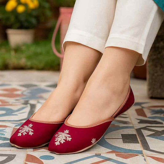 Ruby Embroidered Khussa - Royal Pakistani Wedding Shoes - wisaal.co