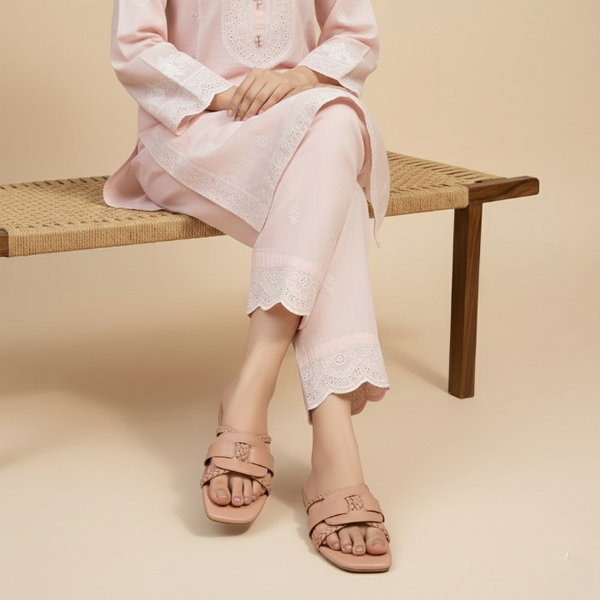 Wisaal.co™ – Stylish Sukoon Slides Nude Braided Flats for Effortless Style - Wisaal.co