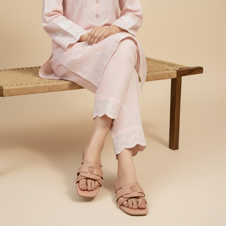 Wisaal.co™ – Stylish Sukoon Slides Nude Braided Flats for Effortless Style - Wisaal.co