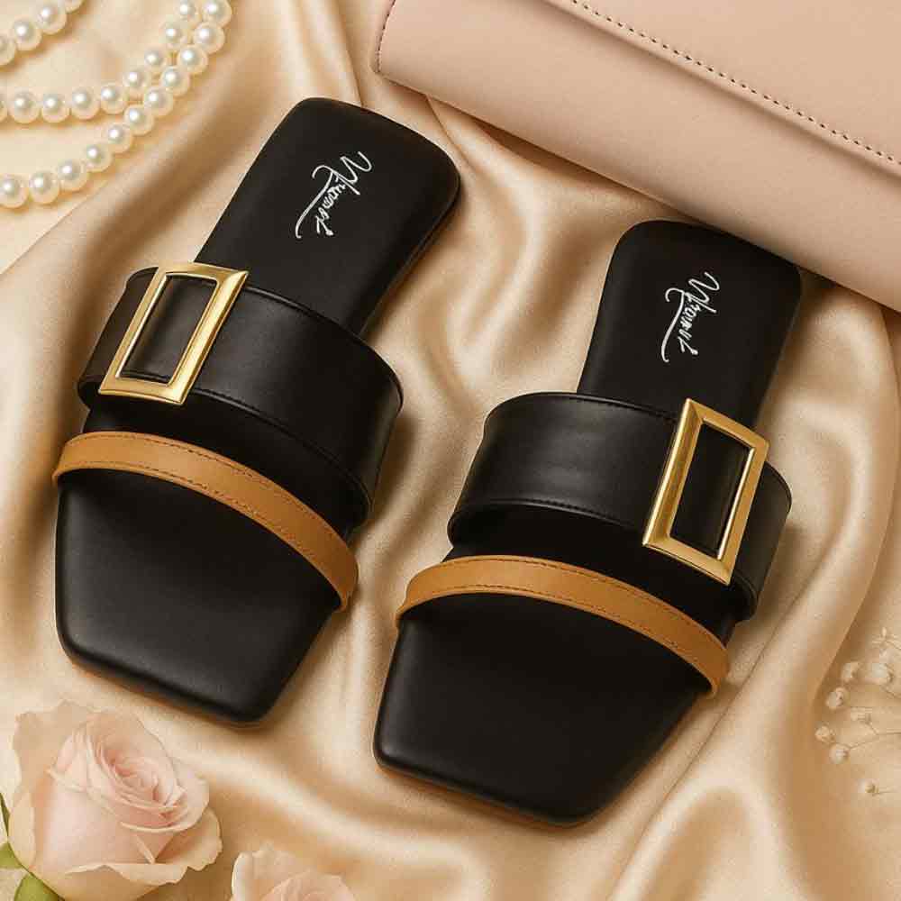 Black Contrast Curve flats with bold contrasting design elements