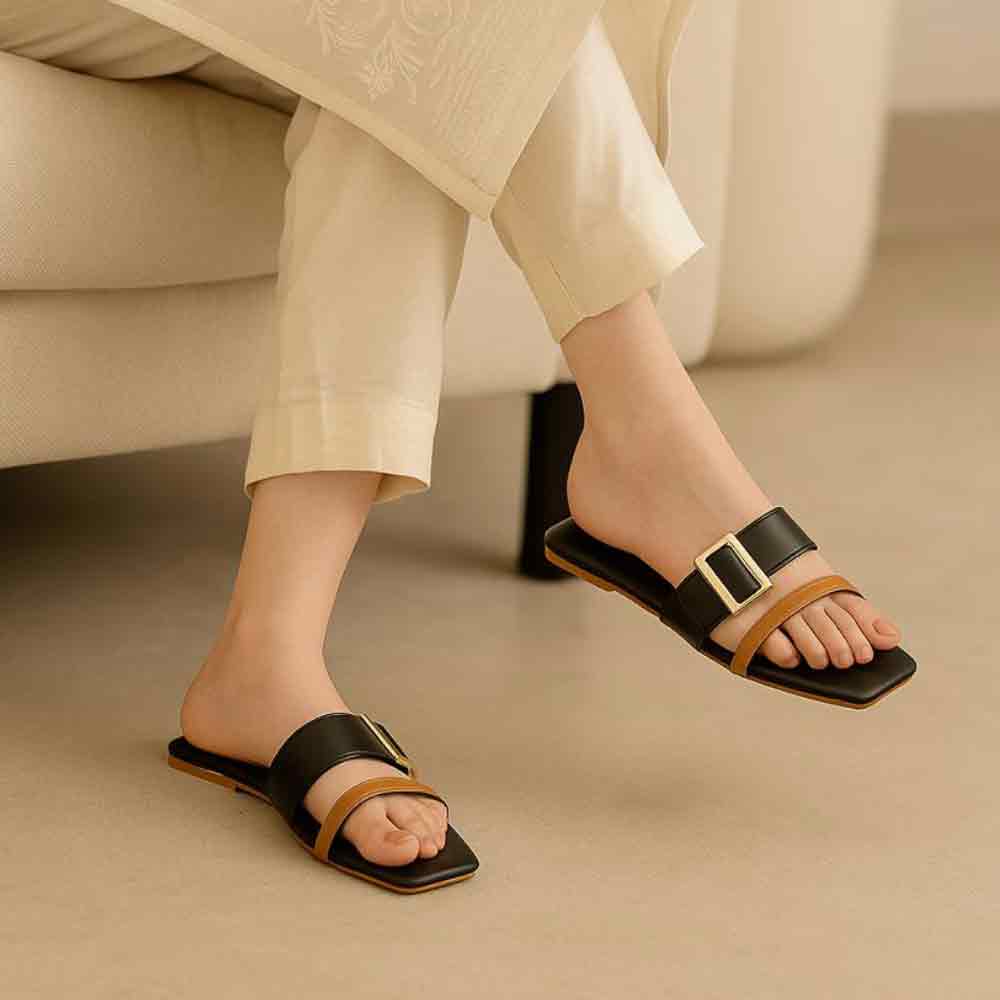 Close-up of black Contrast Curve flats showing striking visual curves