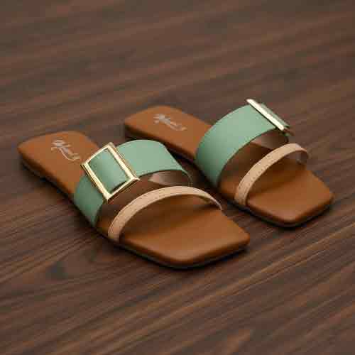 Side view of green Contrast Curve flats showcasing comfortable flat sole