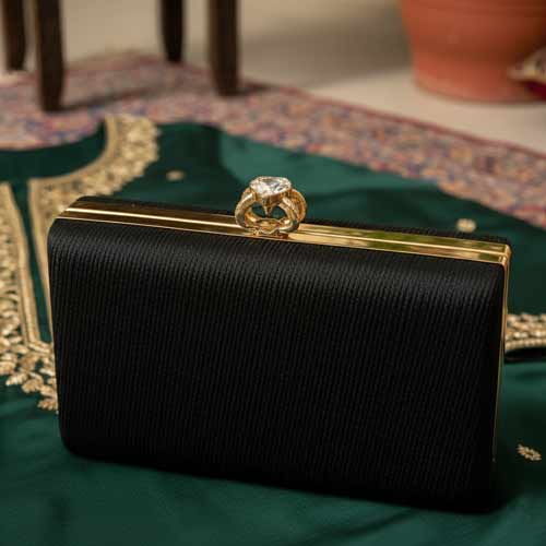 wisaal.co - Premium Black Fabric Clutch - Evening Essential