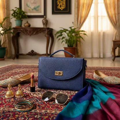 wisaal.co - Premium Blue Fabric Flap Bag - Evening Essential