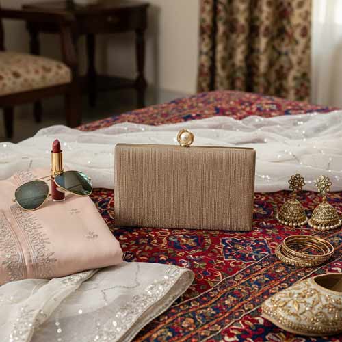 wisaal.co - Premium Brown Fabric Clutch - Evening Essential