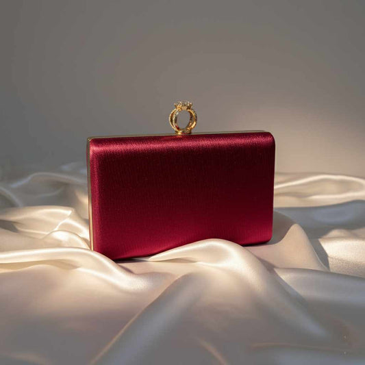 wisaal.co - Premium Maroon Fabric Clutch - Evening Essential
