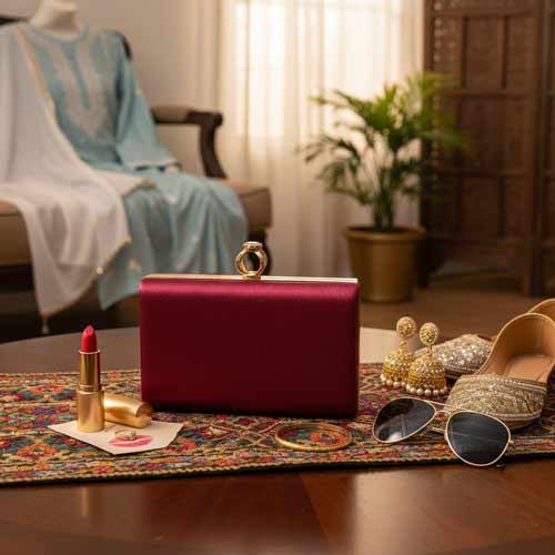 wisaal.co - Premium Maroon Fabric Clutch - Evening Essential