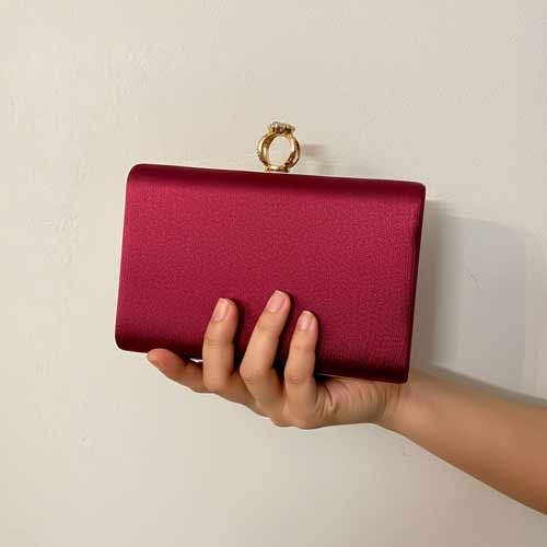 wisaal.co - Premium Maroon Fabric Clutch - Evening Essential