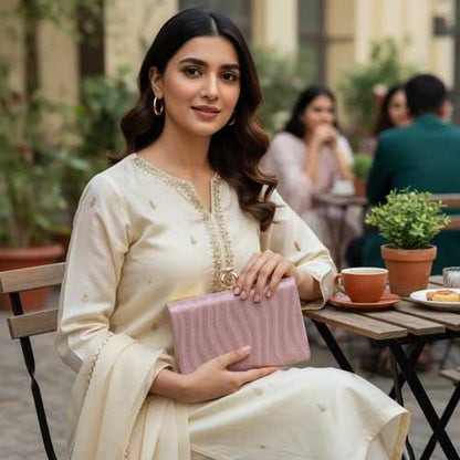 wisaal.co - Premium Pink Fabric Clutch - Evening Essential