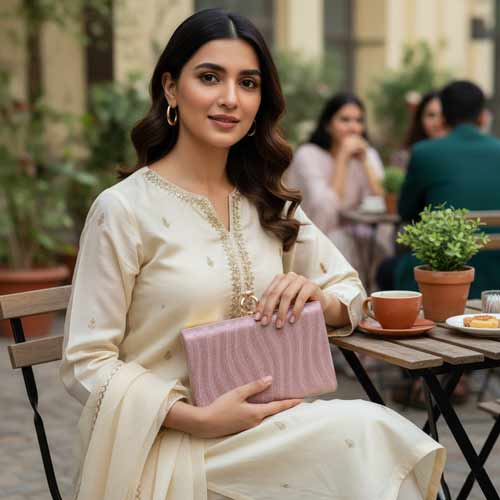 wisaal.co - Premium Pink Fabric Clutch - Evening Essential