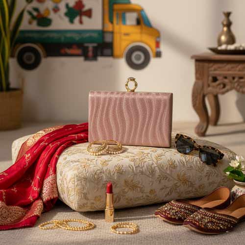 wisaal.co - Premium Pink Fabric Clutch - Evening Essential