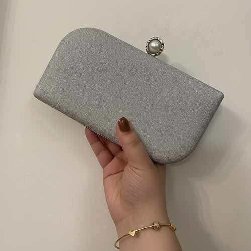 wisaal.co - Premium Silver Fabric Clutch - Evening Essential