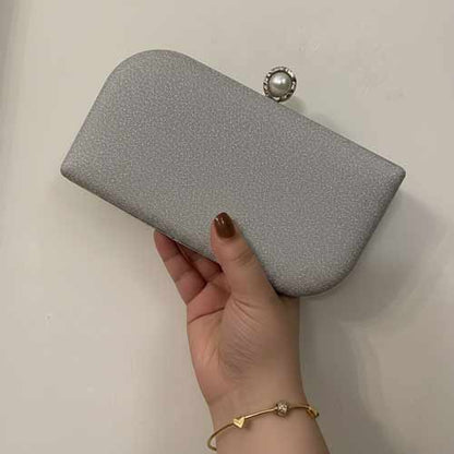 wisaal.co - Premium Silver Fabric Clutch - Evening Essential